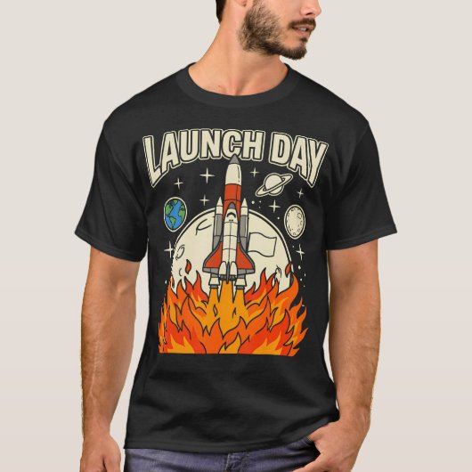 ローンチデーロケット宇宙打ち上げSTEM科学 Tシャツ (正面)