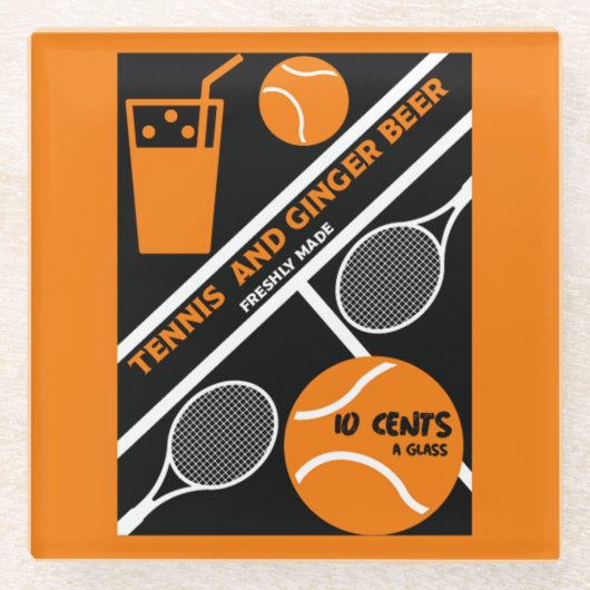 ローンテニスプレーヤーのグラフィックアート ガラスコースター (正面)