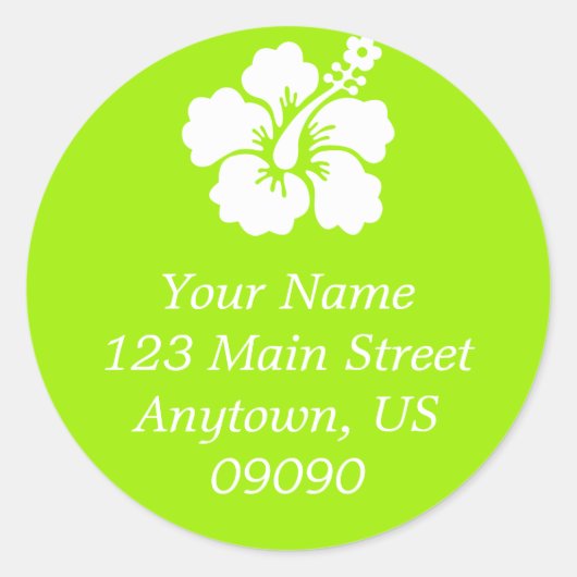 ローンハイビスカスフラワー住所 シール(ライム) ラウンドシール (正面)