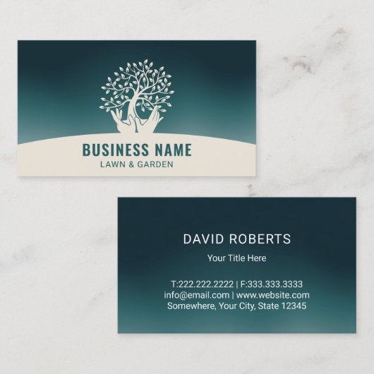 ローンハ気にンズ保持木ティール（緑がかった色）造園  名刺 (正面/裏面)