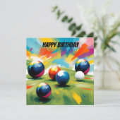 ローンボウルカラースプラッシュ、フラット誕生日カード カード (スタンド正面)