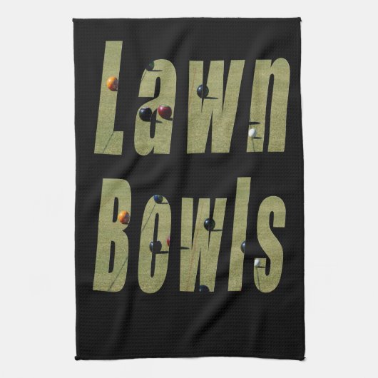 ローンボウル写真ロゴ、ブラック キッチンタオル (縦)