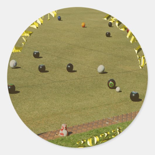 ローンボウル2023金ゴールドコイン、ラウンドステッカー ラウンドシール (正面)