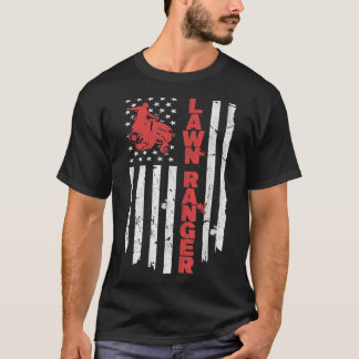 ローンモア米国国旗USAガーデン芝刈り法 Tシャツ