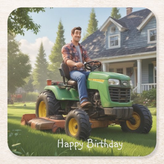 ローンモーワーマン誕生日 スクエアペーパーコースター (正面)