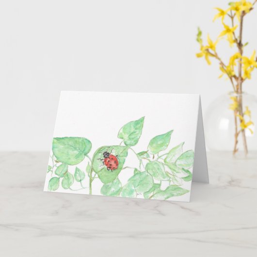 ローンレディバグのグリーティングカード カード (黄色い花)