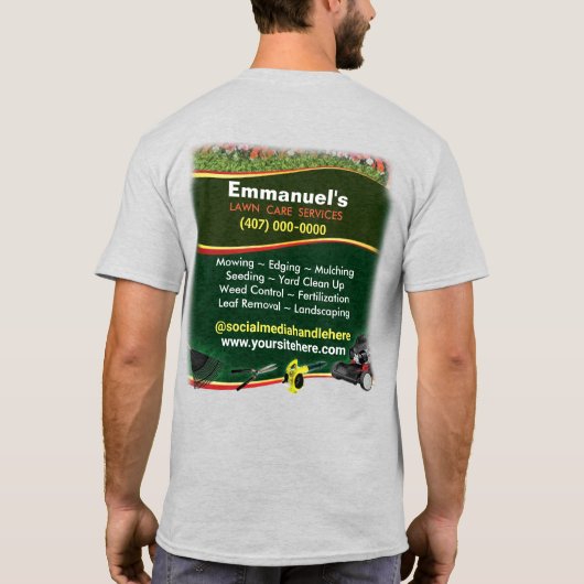 ローン気に造園草刈り緑Tシャツ Tシャツ (裏面)