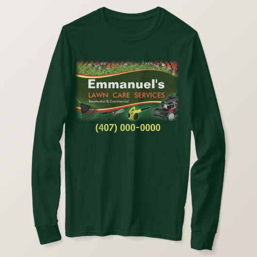 ローン気に造園草刈り長袖シャツ Tシャツ (デザイン正面)