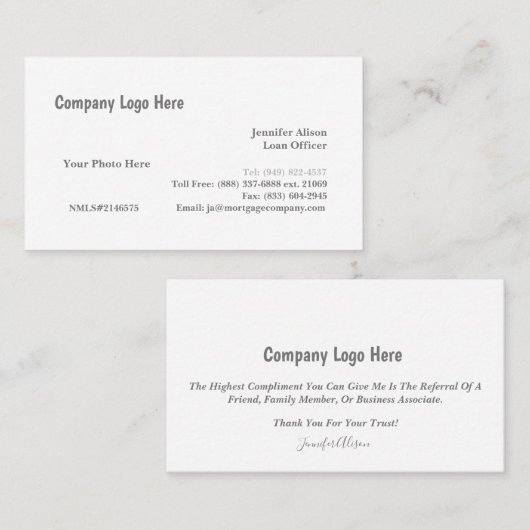 ローン・オフィサー/住宅ローン/不動産仲介業者・ビジネス・カード コーリングカード (正面/裏面)