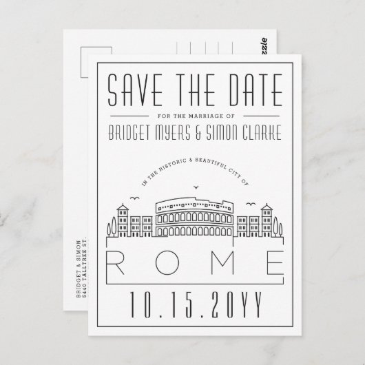 ロー結婚マ |スタイル設定されたスカイライン日付を保存 ポストカード (正面/裏面)