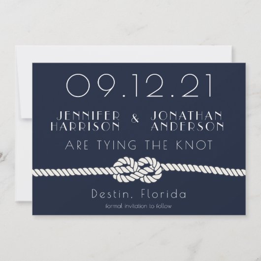 ロー航海のプネイビーホワイトビーチ結婚式タイポグラフィ セーブザデート (正面)