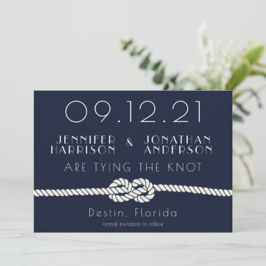 ロー航海のプネイビーホワイトビーチ結婚式タイポグラフィ セーブザデート (スタンド正面)