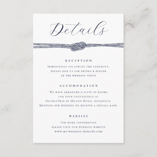 ロー航海のプノットエレガント詳細結婚の エンクロージャーカード (正面)