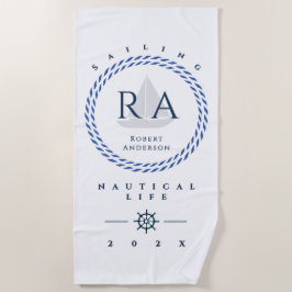 ロー航海のプモノグラムホワイト ビーチタオル