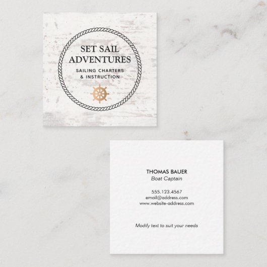 ロー航海のプ金ゴールド船ヘルムホワイトウッド スクエア名刺 (正面/裏面)