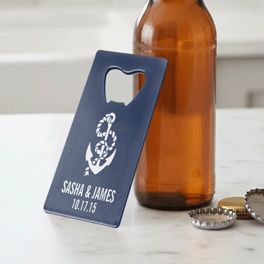 ロー航海のプ&いかりパーソナライズされた結婚式の引き出物 クレジットカード栓抜き