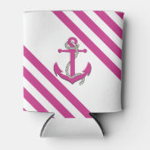 ロー航海のプ/ピンクいかり付きライトピンクストライプ 缶クーラー (正面)
