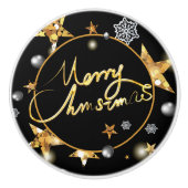 ロー鍵ラグジュアリーブラック金ゴールドスターズクリスマス セラミックノブ (正面)