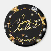 ロー鍵ラグジュアリー金ゴールドブラックスターズカスタムクリスマス マグネット (正面)