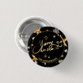 ロー鍵ラグジュアリー金ゴールドブラックスターズカスタムクリスマス 缶バッジ (正面&裏面)