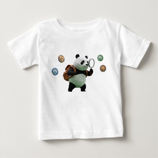 ロー・ポリ パンダ探検家 3Dキャラクター ベビーTシャツ (正面)