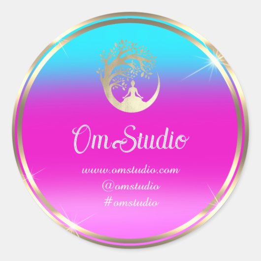 ロ感謝していゴヨガマインドフルネスショップ金ゴールドピンクブルー ラウンドシール (正面)