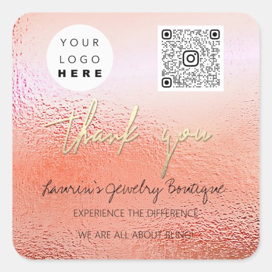 ロ感謝していゴQrCodeオンラインショップバラ金ゴールド スクエアシール (正面)