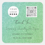 ロ感謝していゴQrCodeオンラインショップ緑とライトブルー スクエアシール (正面)