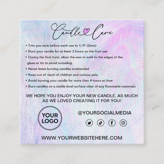 ロ気にウソクの説明とお客様に感謝 スクエア名刺 (正面)