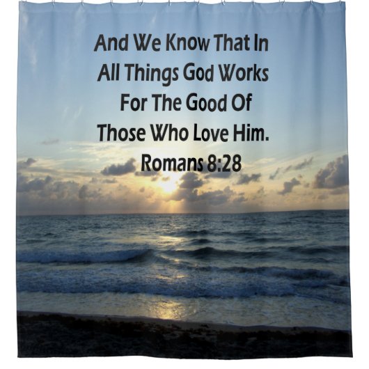 ロ活気づけるーマ語8:28聖書の詩 シャワーカーテン (正面)