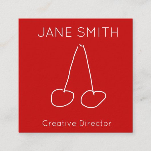 ロ赤と白ゴさくらんぼモダンクリエイティブ業界 スクエア名刺 (正面)