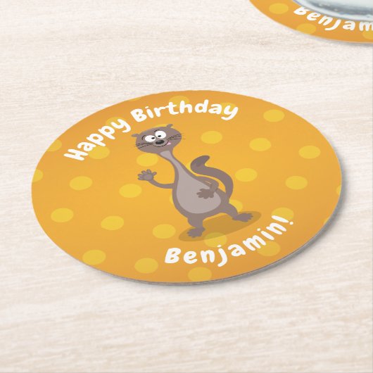 ワおもしろいーゼルなびく漫画イラストレーション ラウンドペーパーコースター (アングル)