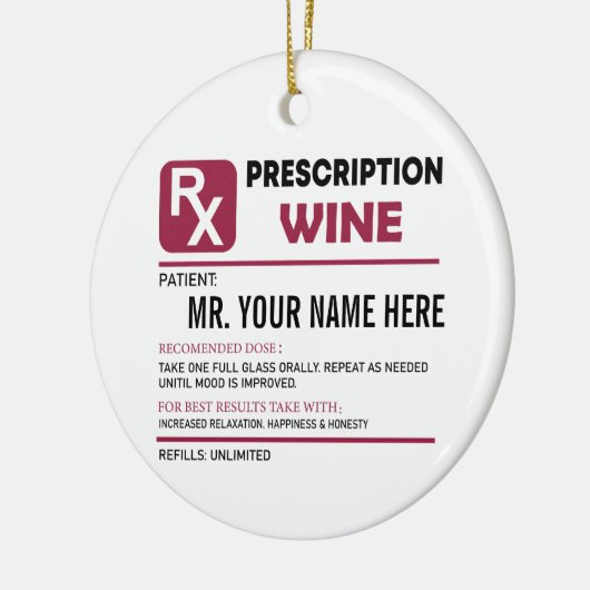 ワイおもしろいンの処方パーソナライズされた書、名前ワイン セラミックオーナメント (左)