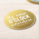 ワイおもしろいンドリンカーズヴィンテージタイポグラフィ金ゴールド ラウンドペーパーコースター (アングル)