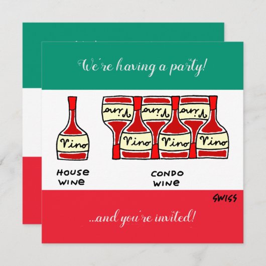 ワイおもしろいン漫画の温かい試飲ユーモアのある会 招待状 (正面/裏面)