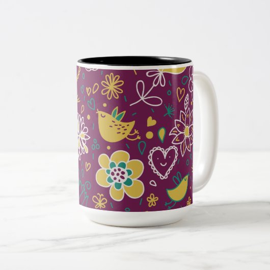 ワイお洒落ンの鳥花 ツートーンマグカップ (正面右)