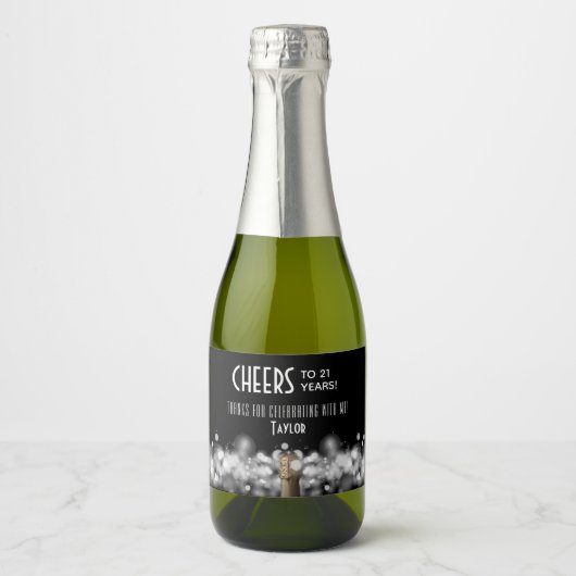 ワイきらめくンオンブラックパーティーフェイスミニ スパークリングワインラベル (正面)