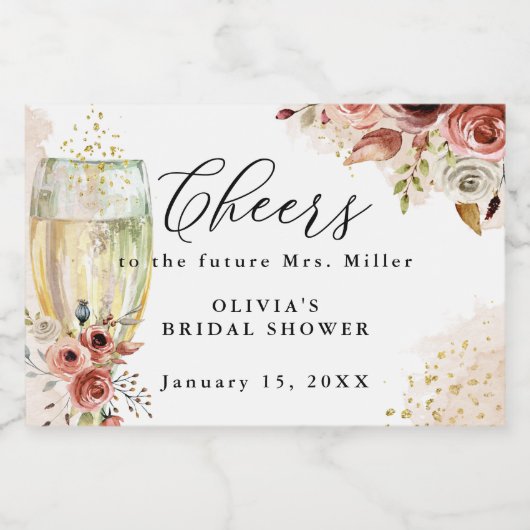 ワイきらめくングラス錆と金ゴールドブライダルシャワー スパークリングワインラベル (シングルラベル)