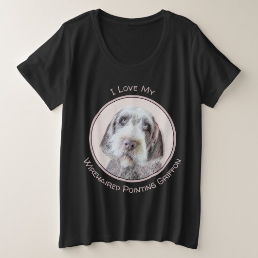 ワイアーヘアード・ポインティング・グリフォンの絵画 - 犬の芸術 プラスサイズTシャツ (デザイン正面)
