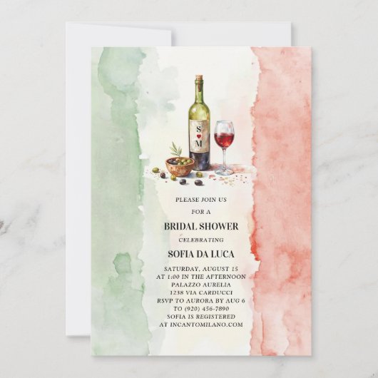 ワイイタリアンンオリーブイタリアブライダルシャワー 招待状 (正面)