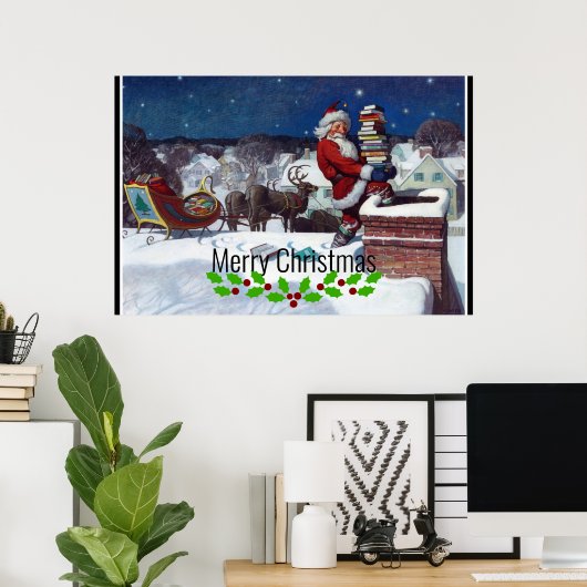 ワイエスによる書籍のアームロードを提供するサンタ ポスター (ホームオフィス)