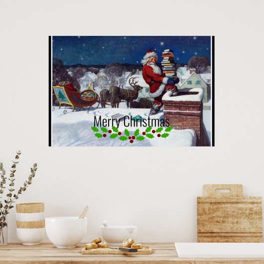 ワイエスによる書籍のアームロードを提供するサンタ ポスター (キッチン)