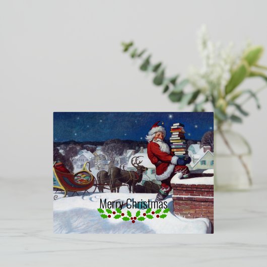 ワイエスによる書籍のアームロードを提供するサンタ 箔シーズンポストカード (立ち正面)