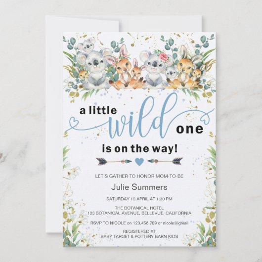 ワイエレガントルドワンブルーサファリボーイベビーシャワー 招待状 (正面)