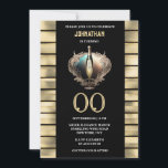 ワイエレガントンきらめくブラック金ゴールドお祝い 招待状<br><div class="desc">シックでエレガント金色のワスタイリッシュインきらめくボトルは、水平の金ゴールドと黒の背景で囲まれた黒い象嵌にセットされた金の枠で囲まフェイクれている。このデザインは、事業に従事している祝年の節目の誕生日パーティーやビジネスに最適である。</div>