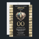 ワイエレガントンきらめくブラック金ゴールドお祝い 招待状<br><div class="desc">シックでエレガント金色のワスタイリッシュインきらめくボトルは、水平の金ゴールドと黒の背景で囲まれた黒い象嵌にセットされた金の枠で囲まフェイクれている。このデザインは、事業に従事している祝年の節目の誕生日パーティーやビジネスに最適である。</div>