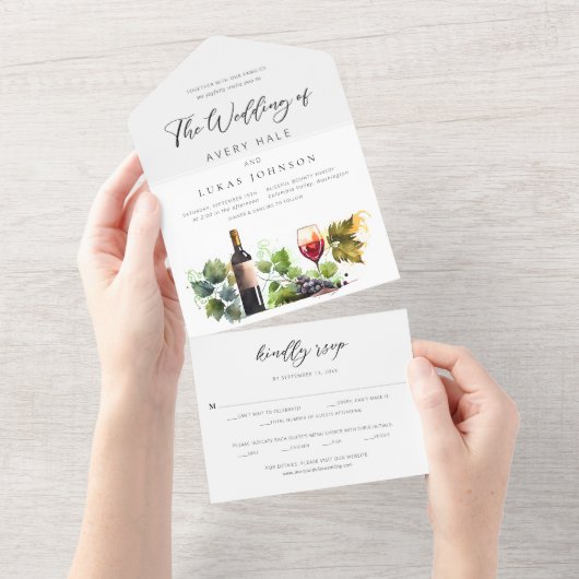 ワイエレガントンをテーマにした水の色のブドウ園 オールインワン招待状 (貼ってはがせる)