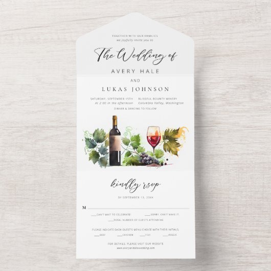 ワイエレガントンをテーマにした水の色のブドウ園 オールインワン招待状 (内側)