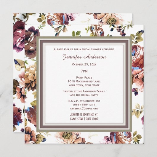 ワイエレガントンフローラテーマブライダルシャワー 招待状 (正面/裏面)