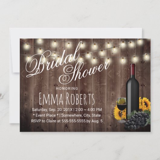 ワイエレガントンボトルヒマワリ素朴ブライダルシャワー 招待状 (正面)